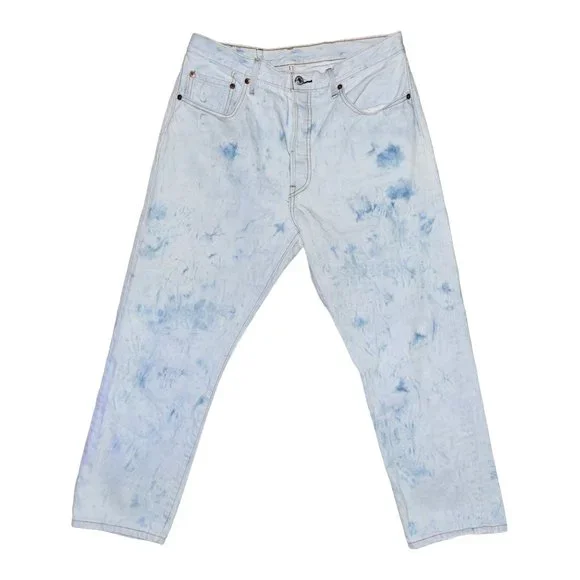 Levis 501 Button Fly Straight Leg Jeans Mens 32 25 Bleached Stonewash Pockets - Picture 2 of 8